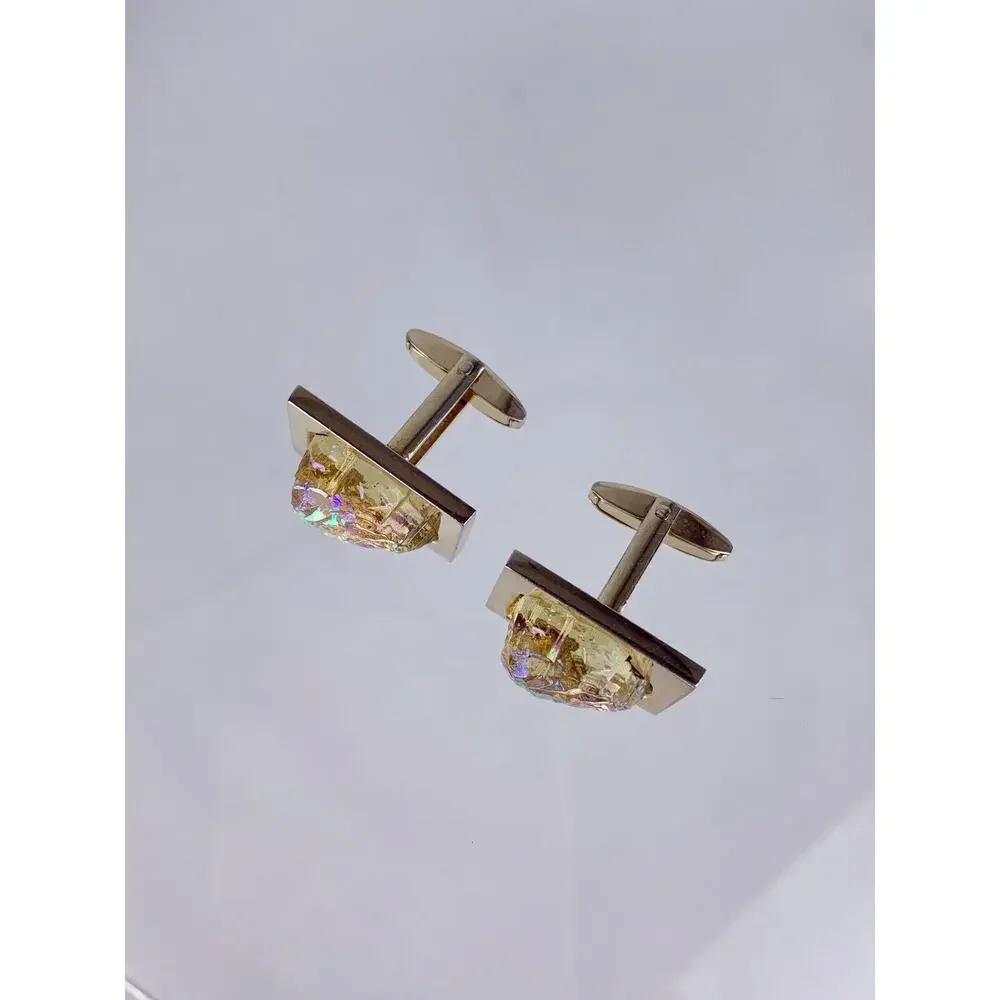 Dichroic Art Glass Nugget Gold Tone Cufflinks Molded Foster Iridescent Vintage